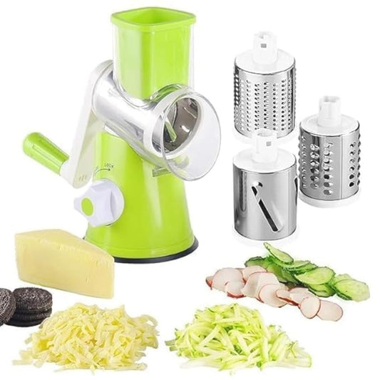 Manual 3‑in‑1 Vegetable Cutter & Drum Grater |Round Slicer| Multifunctional Kitchen Gadget